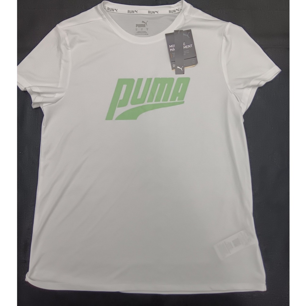 NEW Puma Women's Run Logo‎ SS Tee White Light Mint DryCell Running Shirt Medium